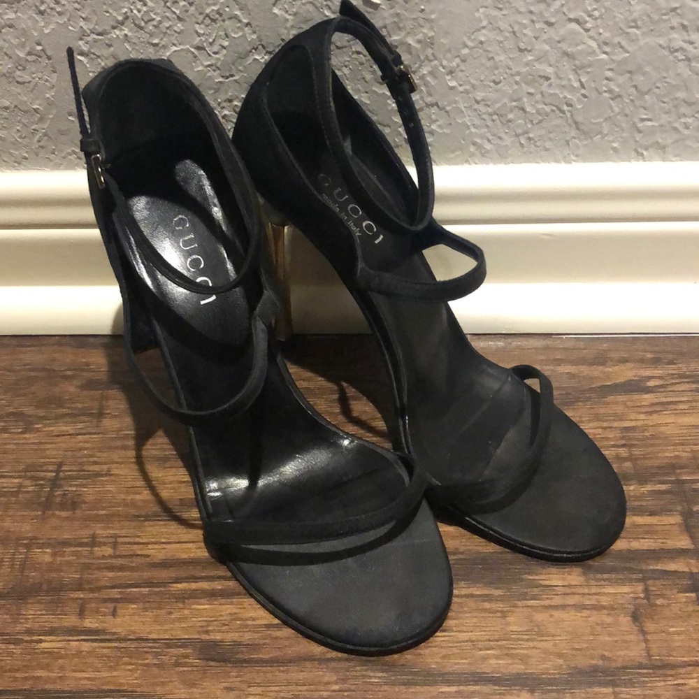 GUCCI HEELS 101 0156, SZ 7 Black, Silver Stilettos